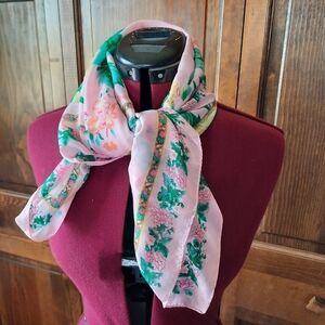 Vintage semi-sheer pink striped floral pattern scarf